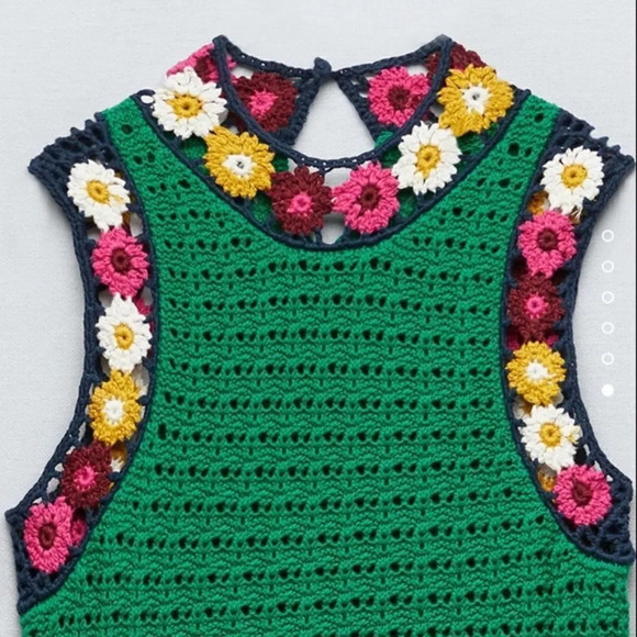 ZARA NEW WOMAN GREEN FLORAL CROCHET KNIT DRESS - LIMITED EDITION SIZE S - Picture 4 of 10
